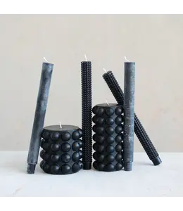 Creative Co-Op Unscented Hobnail Pillar Candle, Black