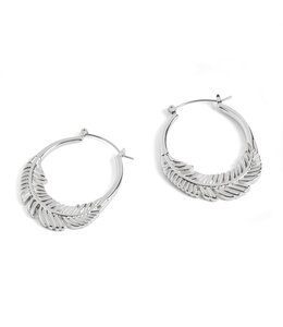 Whispers Feather Hoop Earrings - Silver