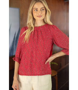 VOY Half Sleeve Mixed Textured Tweed and Chiffon Woven Top