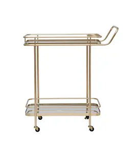 Bloomingville Metal & Glass 2-Tier Mirrored Bar Cart on Casters, Gold Finish