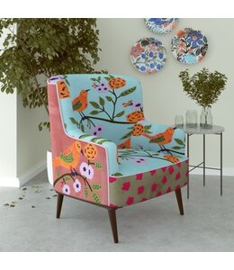 LR Home Blue Floral Embroidered Accent Chair