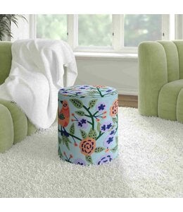 LR Home Blue Floral Ottoman