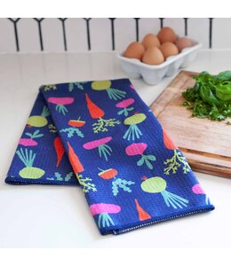 rockflowerpaper Root Veggies Blu Kitchen Tea Towel