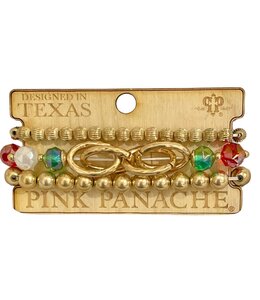 Pink Panache Christmas Color and Gold Bead Bracelet
