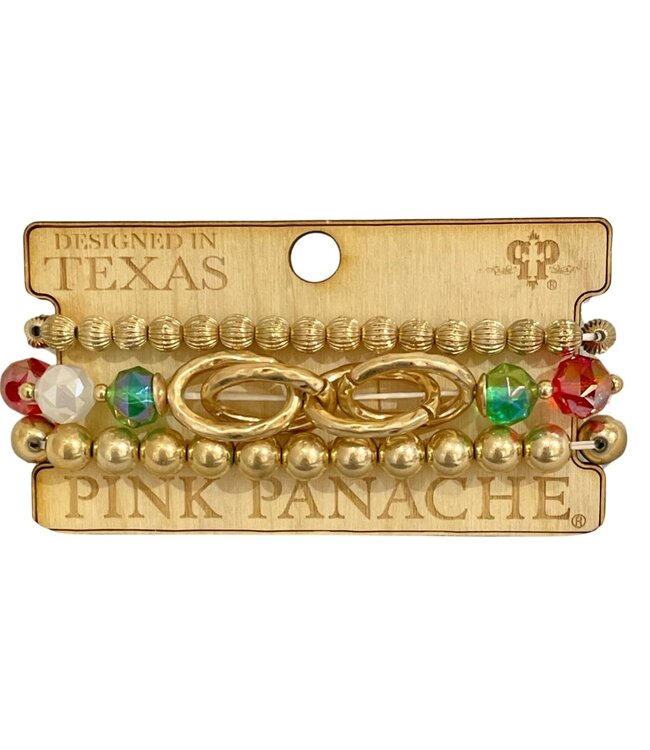 Pink Panache Christmas Color and Gold Bead Bracelet