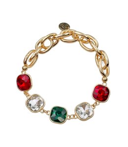 Pink Panache Curvy Square Christmas Gold Tone Bracelet