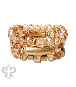 Pink Panache Gold and Crystal Bead Bracelet Stack