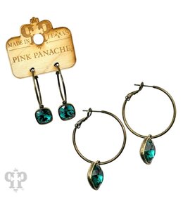Pink Panache Square Austrian Crystal Hoop Earring - Emerald