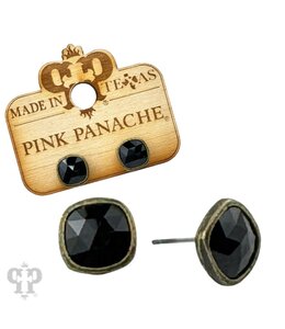 Pink Panache Square Austrian Crystal Post Earring - Black