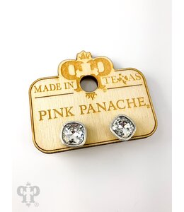 Pink Panache Square Austrian Crystal Post Earring Clear/Silver