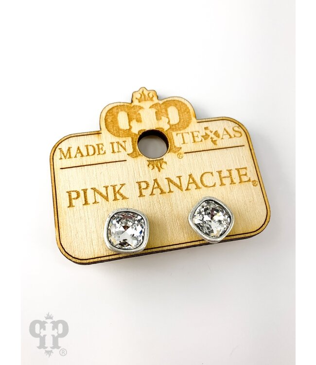 Pink Panache Square Austrian Crystal Post Earring Clear/Silver