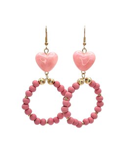 Pink Panache Valentine Heart and Bead Earring - Pink
