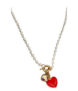 Pink Panache Red Enamel Heart Necklace, Austrian Crystal