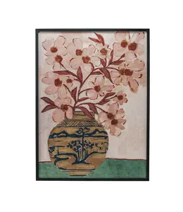 Creative Co-Op Wood Framed Glass Wall Decor With Flowers In Vase 36"x 48"-Pink