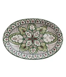 Creative Co-Op Hand-Painted Stoneware Platter With Design