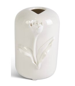 K&K Interiors Tall White Ceramic Vase With Raised Flowers
