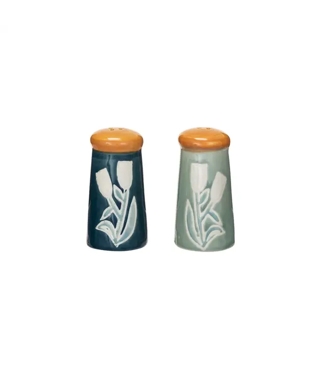 Creative Co-Op Hand-Painted Stoneware Salt & Pepper Shakers