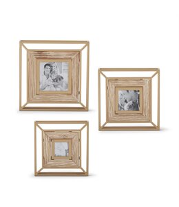 K&K Interiors Large Gold Metal & Wood Modern Photo Frame