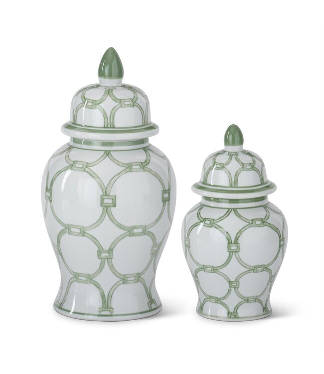 K&K Interiors Small  Green & White Ceramic Ginger Jar