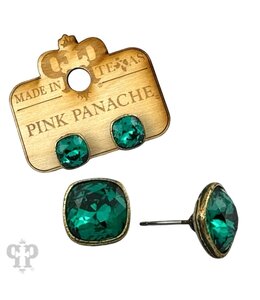 Pink Panache Emerald/Bronze Square Earring