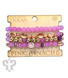 Pink Panache Four Strand Purple Bead Bracelet Set
