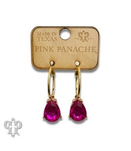 Pink Panache Fuchsia Teardrop Gold Hoop Earring