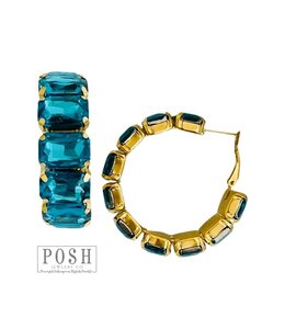 Pink Panache Blue Rhinestone Rectangle Hoop Earrings