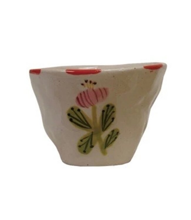 Creative Co-Op Hand-Painted Stoneware Cup/Bowl with Flower Image
