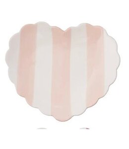 Creative Co-Op Hand-Painted Stoneware Striped Heart Shaped Dish