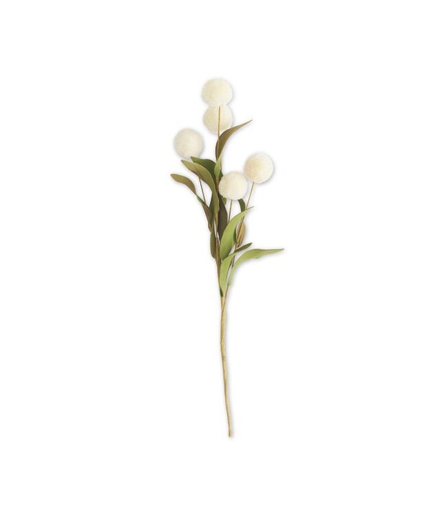 K&K Interiors White  Ball Pompom Pick With Green Eva Leaves