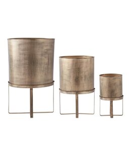 K&K Interiors Large Gold & Black Metal Modern Planter on Stand