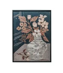 Creative Co-Op Wood Framed Glass Wall Décor With Flowers in Vase 36"x 48"-Navy
