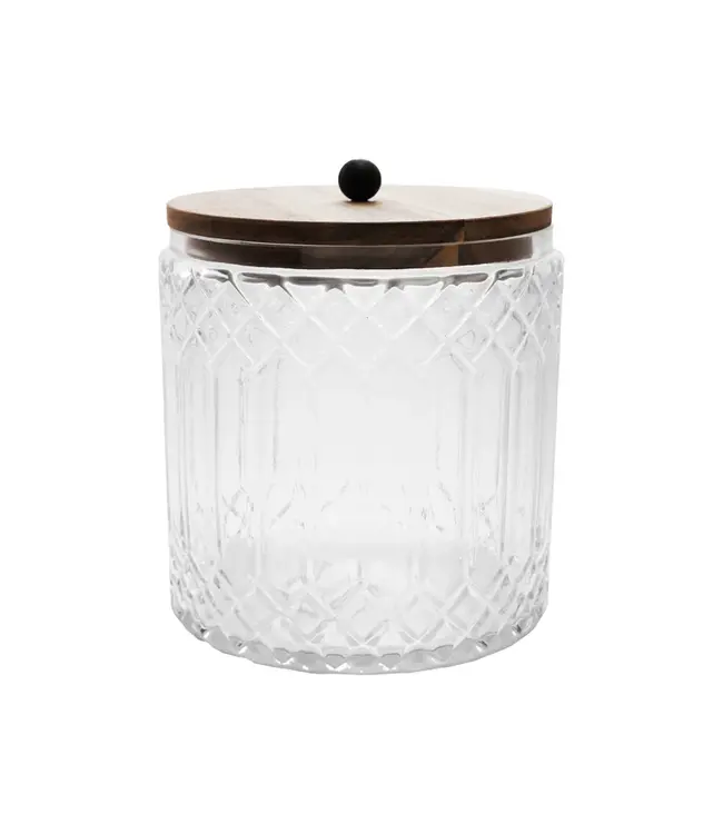 Creative Co-Op Cut Glass Jar with Acacia Wood Lid