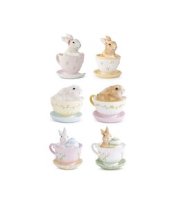 K&K Interiors Resin Bunnies in Tea Cups - 6 Styles