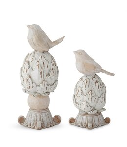 K&K Interiors Large Whitewashed Resin Artichoke Bird Finial