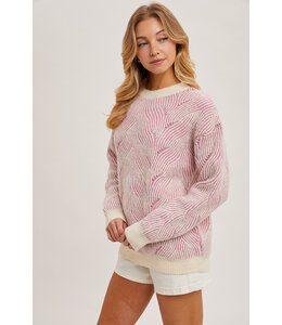 Bluivy Crew Neck Geo Textured Knit Sweater