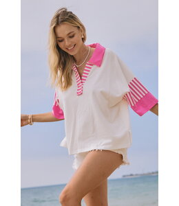 Oddi Color Block French Terry Collared Top