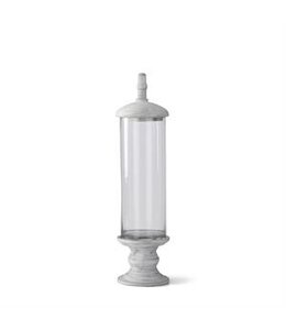 K&K Interiors Medium Glass Cylinder Container With White Wood Base