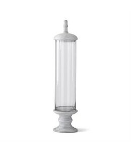 K&K Interiors Large Glass Cylinder Container With White Wood Base