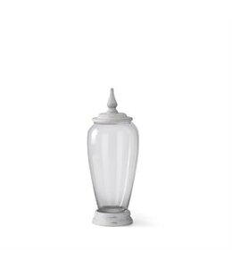 K&K Interiors Small Glass Jar With White Wood Base and Lid