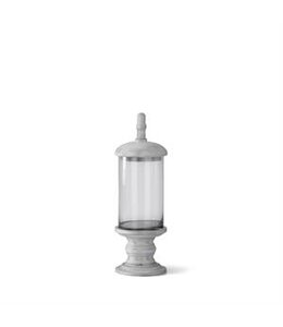 K&K Interiors Small Glass Cylinder Container With White Wood Base