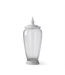 K&K Interiors Medium Glass Jar With White Wood Base and Lid
