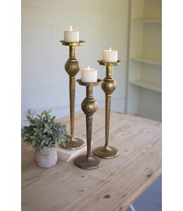 Kalalou Set of 3 Antique Brass Finish Candle Stands
