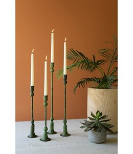 Kalalou Set of 4 Forged Iron Green Patina Taper Candle Holders