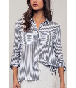 Urban Daizy Relaxed Fit Vertical Striped Rayon Button Down Shirt