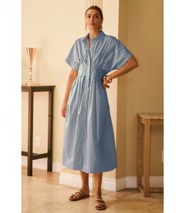 Oddi Pin Striped Cotton Poplin Midi Shirt Dress
