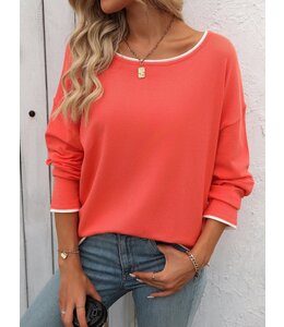 Crew Neck Jumping Color Core-Spun Yarn Long-Sleeved Sweater