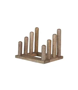Creative Co-Op Mango Wood Plate Stand with 3 Sections