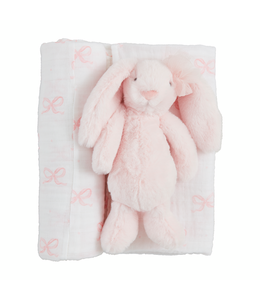 MudPie Bow Bunny Swaddle And Rattle