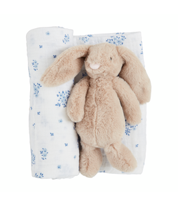 MudPie Ditsy Floral Swaddle & Bunny Rattle Set